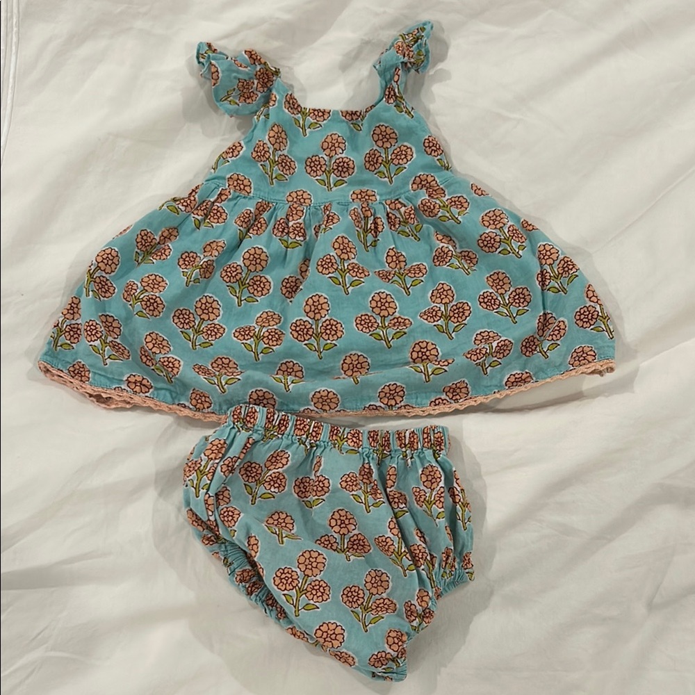 Boho Floral Blue and pink Kids Dress Set